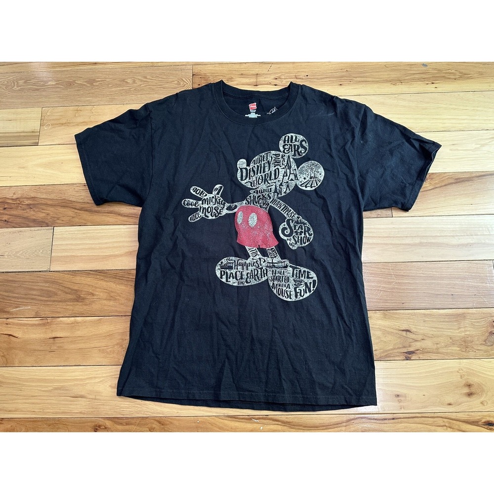 Disney World T Shirt Mens Large Black Short Sleeve Mickey Mouse Graphic